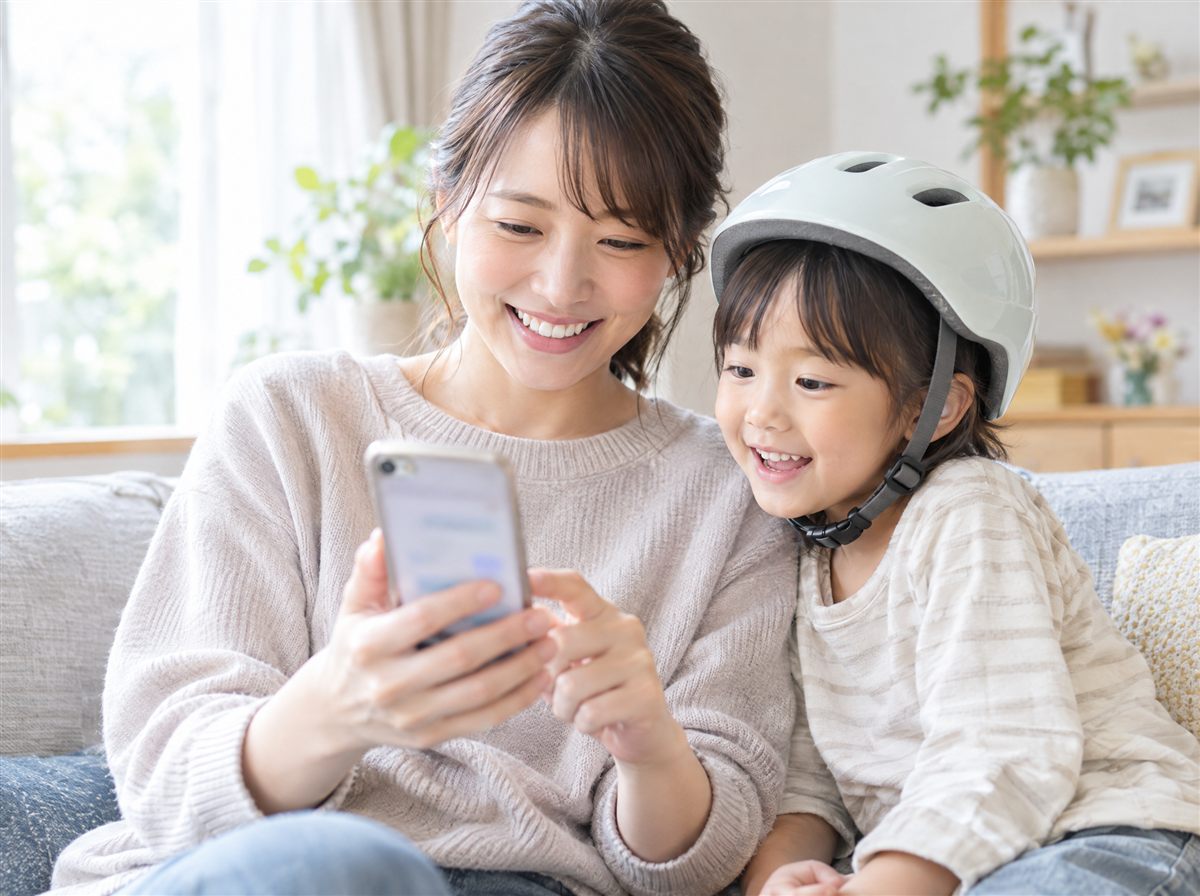 公式LINEでインストラクターのアドバイスを見る親子のイメージ